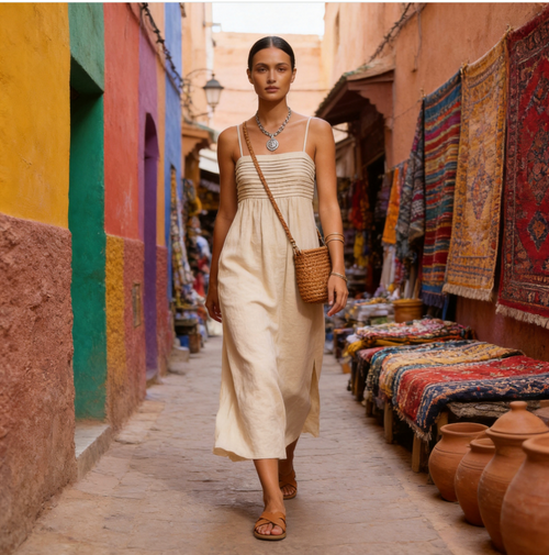 Linen Spaghetti Strap Midi Dress – Effortless Summer Elegance