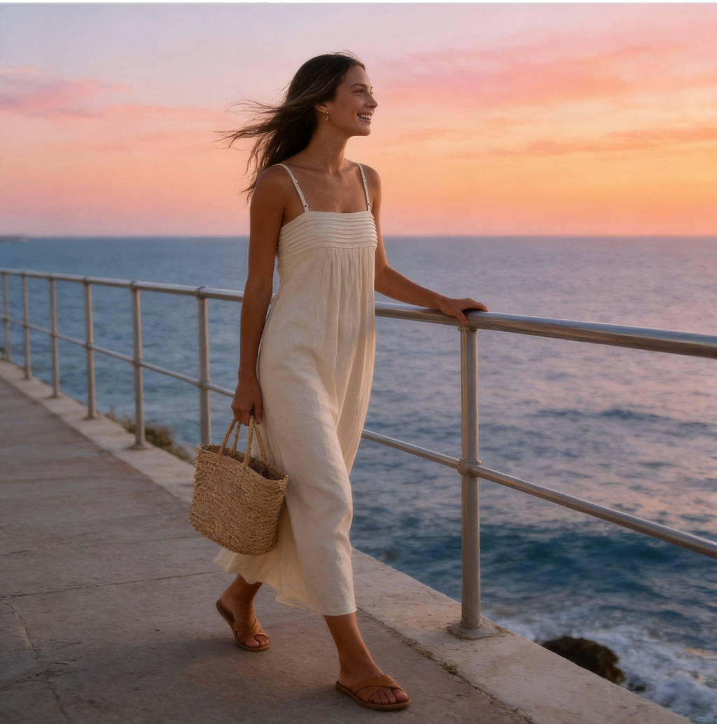 Linen Spaghetti Strap Midi Dress – Effortless Summer Elegance