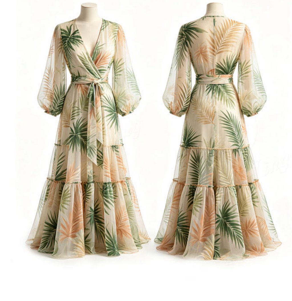 Women’s Floral Wrap Midi Dress – Feminine V-Neck Summer Dress