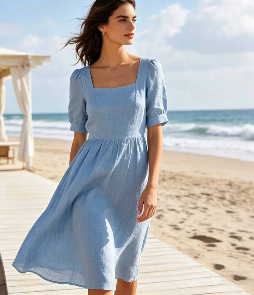 Women’s Linen Blend Summer Dress – Elegant Sleeveless Casual Midi Dress
