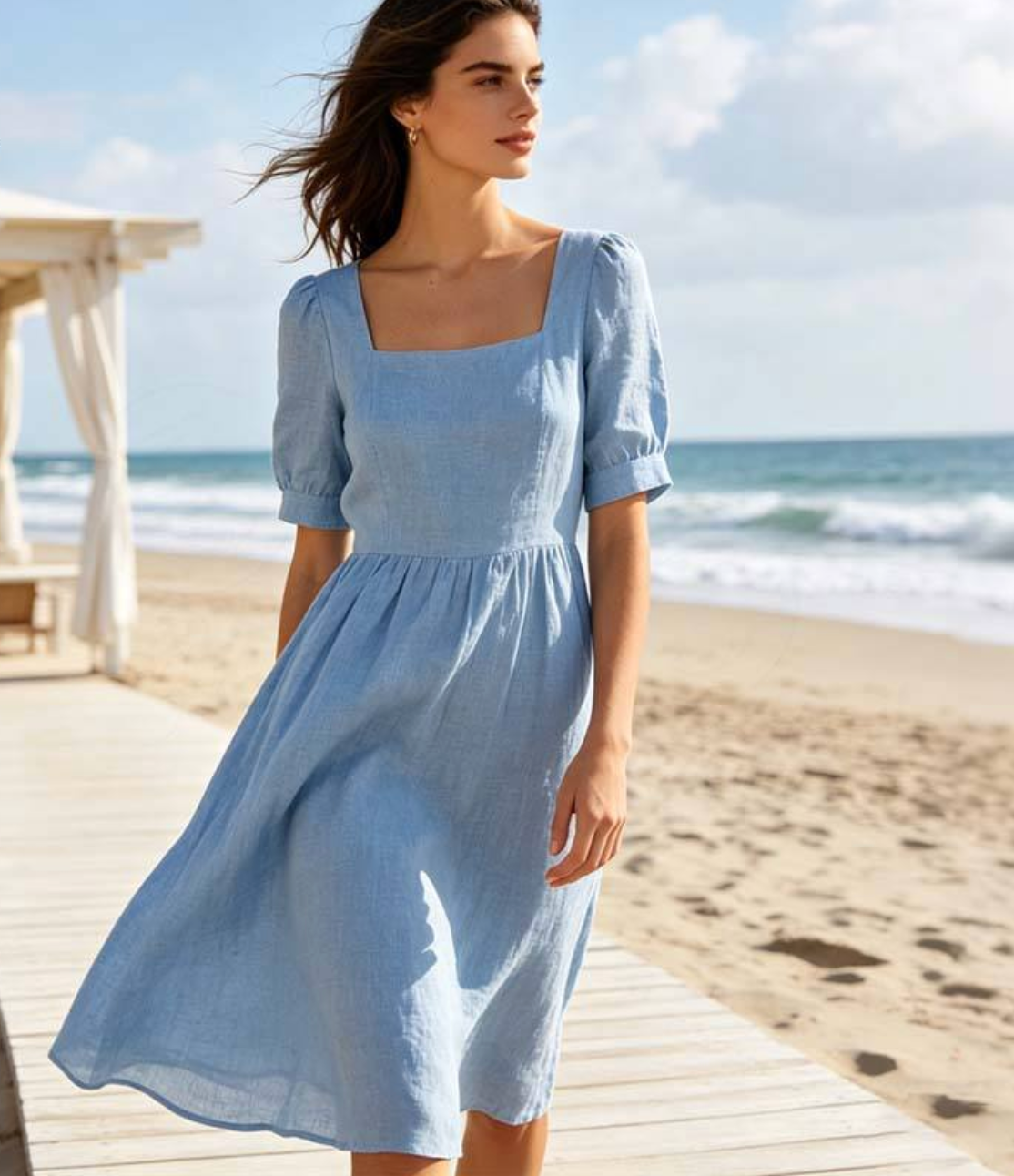 Women’s Linen Blend Summer Dress – Elegant Sleeveless Casual Midi Dress